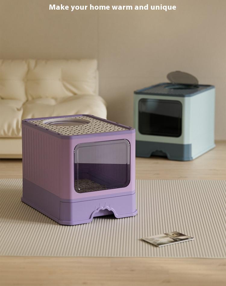 Extra Deep Cat Litter Box with Foldable Drawer – Enhanced Odor Control & Splash-Proof Design for Optimal Cleanliness and Convenience