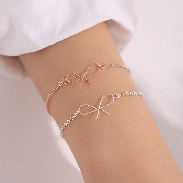 2PCS Minimalist Bow Bracelet Set - Sparkle Silver & Rose Gold Adjustable Chain Jewelry with Gift Card Perfect Cute Dainty Birthday or Valentine's Day Gift for Women, Girls, Wife, Daughter, Girlfriend 2PCS Minimalist Bow Bracelet Set - Sparkle Silver & Rose Gold Adjustable Chain Jewelry with Gift Card Perfect Cute Dainty Birthday or Valentine's Day Gift for Women, Girls, Wife, Daughter, Girlfriend