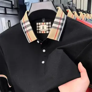 Men's Summer New Silk Cotton Breathable Fashion Top Casual Business Plaid Lapel Short Sleeve T-Shirt Lightweight Comfortable Daily Office Outfit Versatile Stylish Buttons DesignGift（gift）
