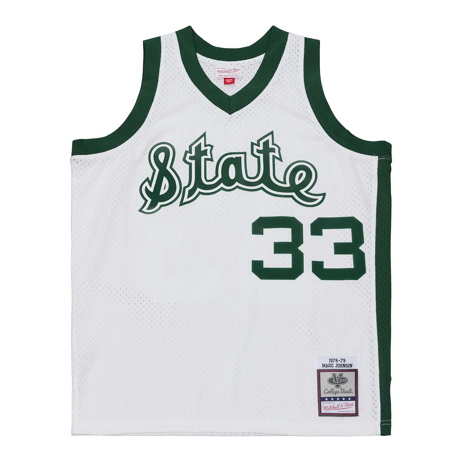 Mitchell & Ness Magic Johnson Michigan State Spartans 1978-79 White Cotton Casual Wear Regular Cut Swingman Replica Jersey