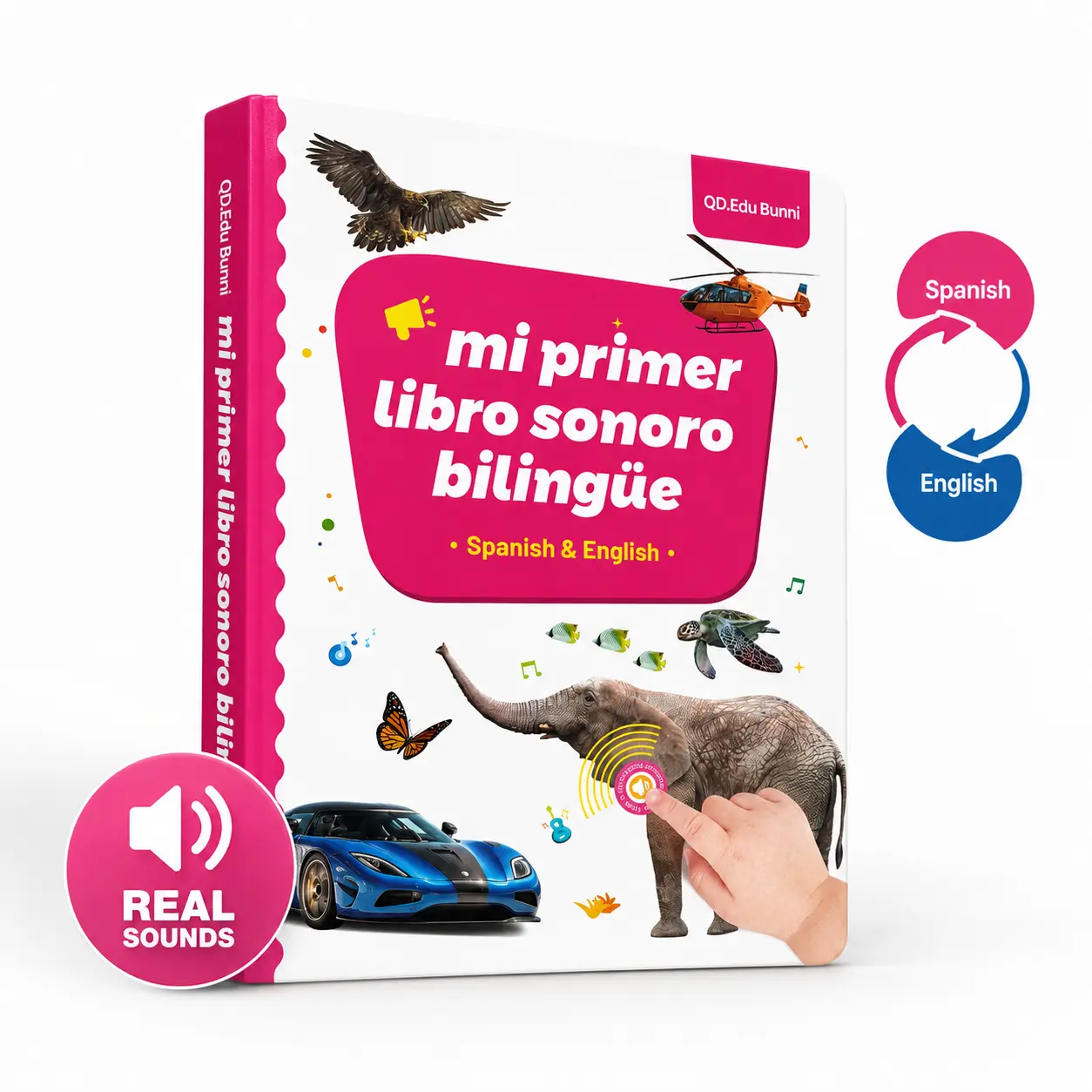 Spanish&English Bilingual Sound Book for Kids Ages 1–6, Interactive Educational Toy with 300+ Words & 13 Themes, Multilingual Language Learning Tool, Educational Toys for Kids & Gift Idea