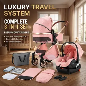 4-in-1 Portable Foldable Baby Stroller with Car Seat Function, Multifunction Lightweight Travel System with Adjustable Sunshade and Safety Seatbelt Protection, Convertible Bassinet Stroller for Baby Outdoor Walks, Travel and Shopping,mom cozy baby strolle