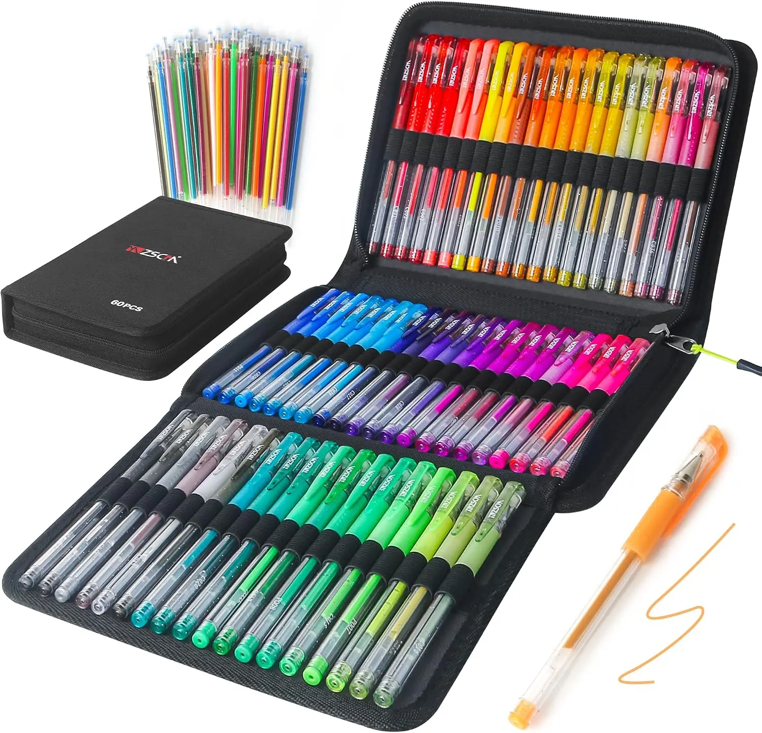 ZSCM 120-Pack Glitter Gel Pens Set - 60 Glitter Markers with 60 Refills, Colored Markers for Adults Coloring Books, Art Crafting Craft Supplies Hobbies Kit Adults