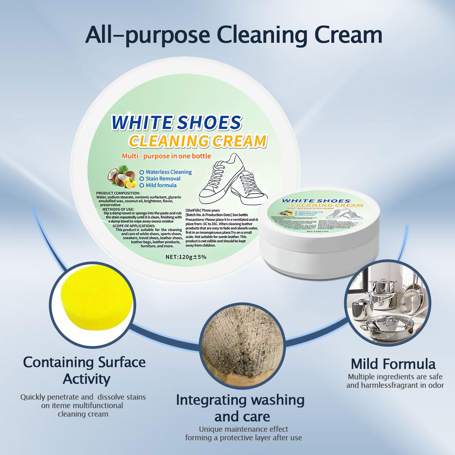 White Shoes Cleaning Cream Multi-Purpose Paste for Sneakers Leather Shoes Sofas Pool Grime Sink Bathroom Stains Powerful One-Brush Clean 1 Box Pack White Shoes Cleaning Cream Multi-Purpose Paste for Sneakers Leather Shoes Sofas Pool Grime Sink Bathroom Stains Powerful One-Brush Clean 1 Box Pack