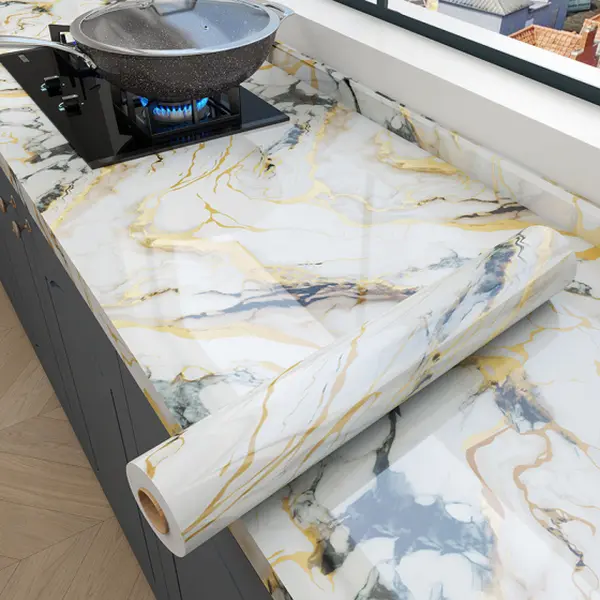 Wallpaper Glossy Marble Peel & Stick Adhesive Film, Waterproof, Oil-Resistant, Removable, Durable Practical Home Decor for Kitchen Countertops, Cabinet Makeovers & Kitchen Decor Ideas, Peel And Stick Wallpaper, Household Items Decor renovation