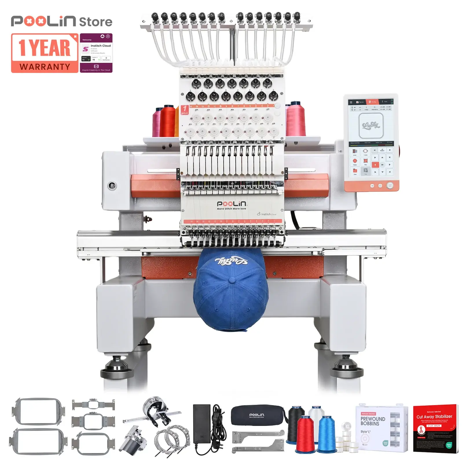PooLin EOV 15-Needle Commercial Embroidery Machine for Stable Long-Hour Production