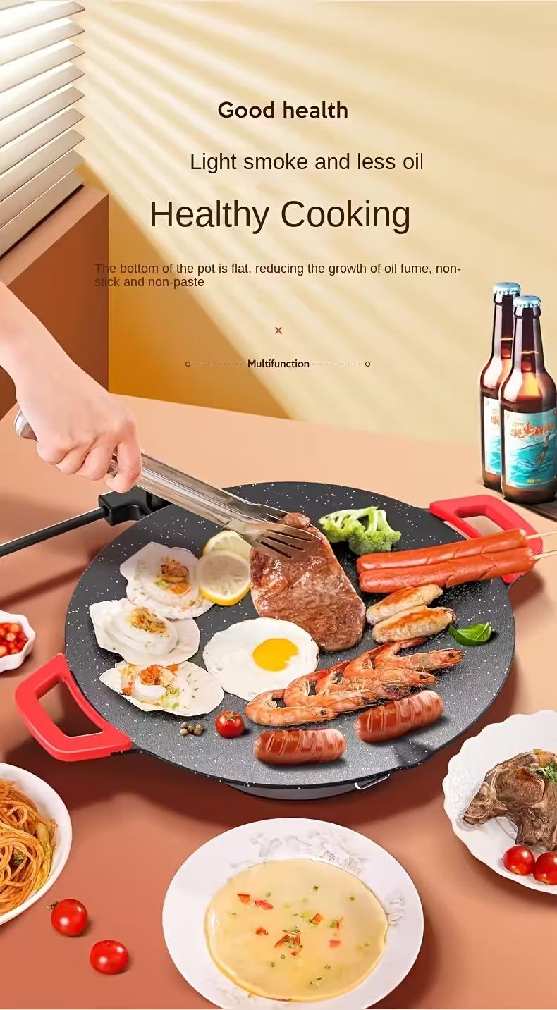 TANLOOK KITCHEN 1500W Portable Electric Korean BBQ Grill Indoor Smokeless Non-stick Grill Pan Adjustable Temperature Control Universal Fry Griddle for Home Cooking