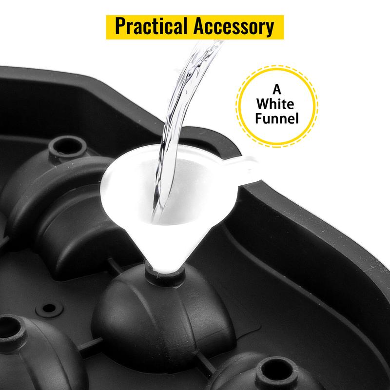 VEVOR Skull Ice Cube Tray, TikTokShopBlackFriday, 6-Grid Skull Ice Ball Maker, Flexible Black Silicone Ice Tray with Lid & Funnel, Skull Ice Cubes in 3 Distinct Patterns for Beverages & Chocolates on Parties & Holidays