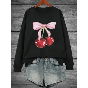 Cherry Graphic Pullover Sweatshirt for Girls Long Sleeve Casual Wear