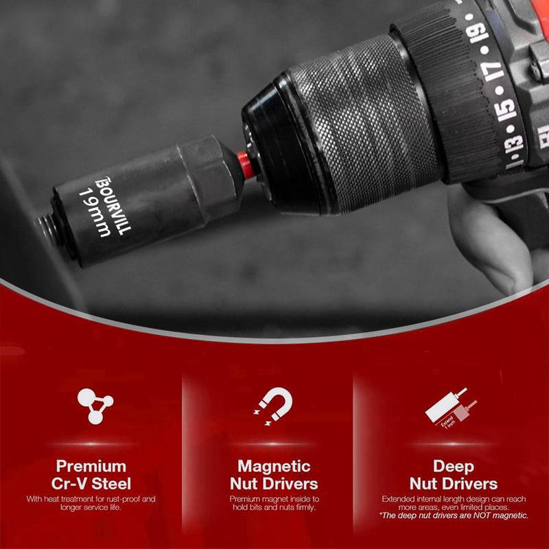 55Pcs Magnetic Impact Nut Driver Set,SAE & Metric Red Storage Case ,Socket Adapters & Quick Release Extension,MechanicEssentials