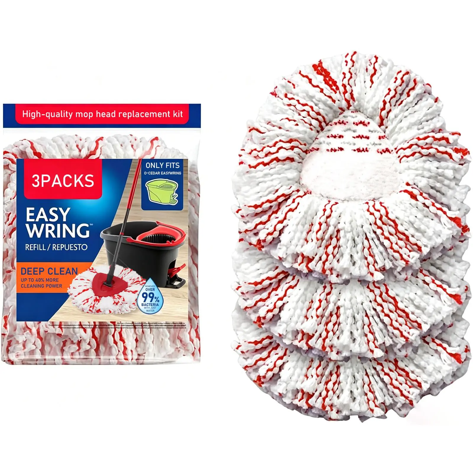 3 Pack Spin Mop Heads Replacements with Scrubbing Pad Refills  For O-Cedar EasyWring 1-Tank System Upgraded 2-in-1 Spin Mop Refill Built-in Scrub Pads for Stuck-on Deep Cleaning 40% More Efficient