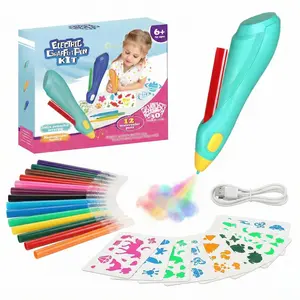 Marker Airbrush Spray Art Kit, Essential Easter Basket Stuffer for Kids, Battery-Powered Sprayer with 8 Washable Markers & 5 Stencils, DIY Craft Set, Ages 6+