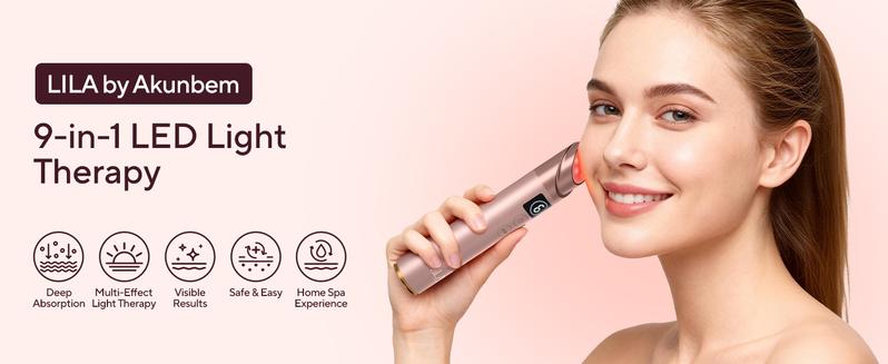 LILA by Akunbem 9-in-1 Real Glass-Head Glow Device — Home Photorejuvenation Tool for Radiant, Glass-Like Skin