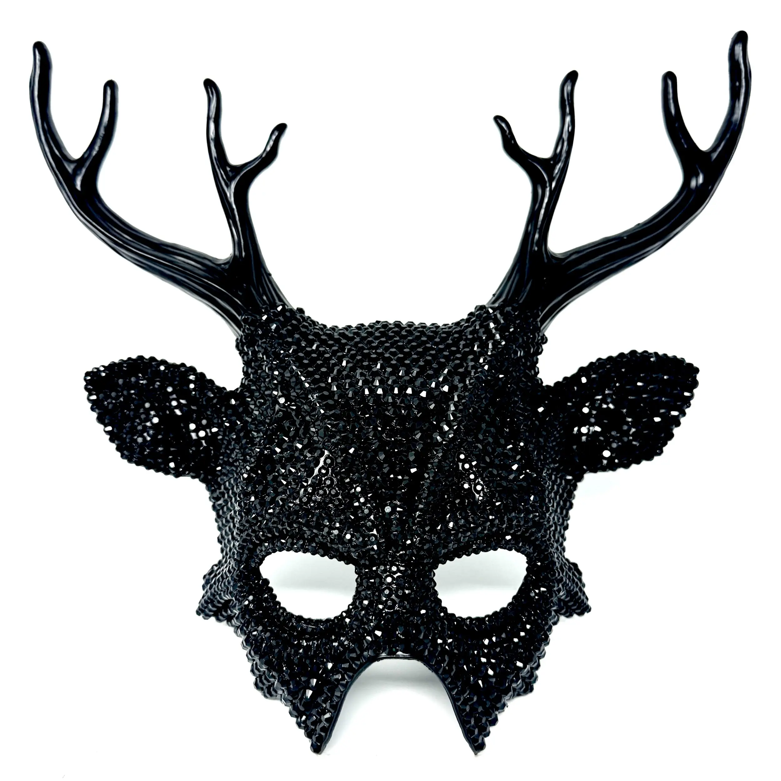 Fully Rhinestone Krampus Ram Goat Demon Mask with Horns Devil Halloween Masquerade Party Masks