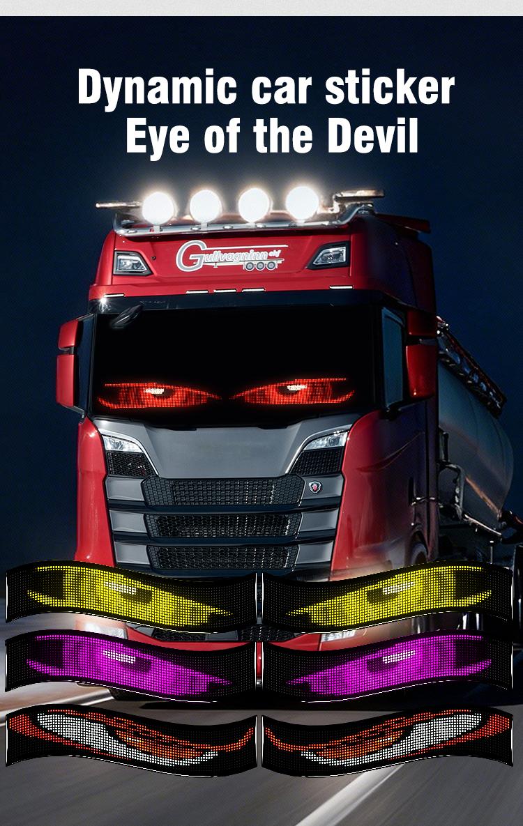 Devil Eyes Light for Windshield 2PCS 3 Models Dual Screen Sync LED Eyes with APP Control Custom Text Animations Graphics for Heavy Trucks Cars SUVs RVs 35.4*7.6 Inch 23*5 Inch