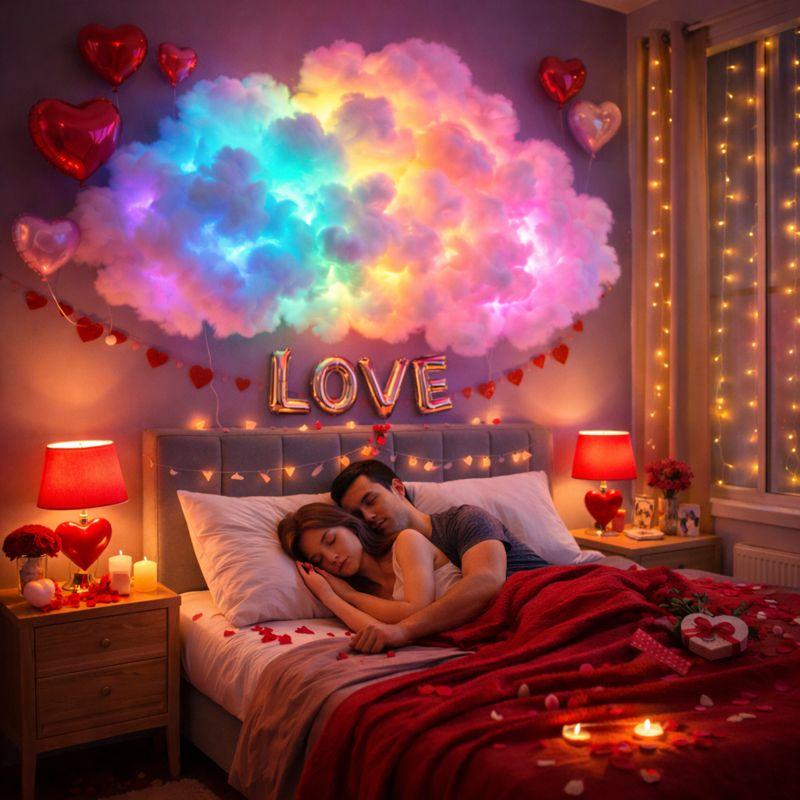 3D RGB LED Cloud Light with DIY Installation Multi-Color Lighting Lightning Effect & Music Rhythm Sync Perfect for Valentine’s Day Indoor Ambient Decor Includes a 5M RGB LED Strip Kit
