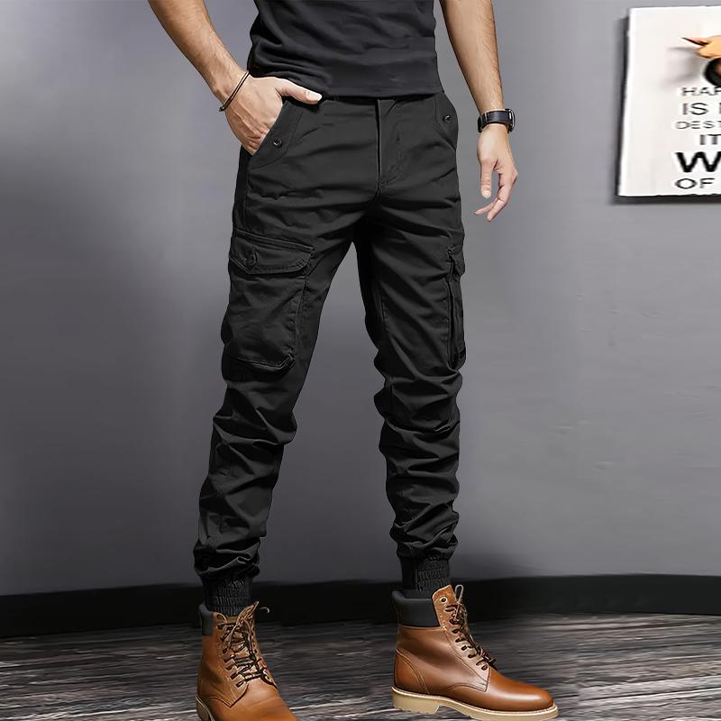 3 Pack Men's Heavyweight Multi-Pocket Work Pants with Large Cargo Pockets, Drawstring Elastic Waist Tactical Workwear - Regular Fit All Season Soldier Style, Suitable for Halloween Parties & Everyday Wear/Hiking/Construction Work - Durable Non-Stretch Fab