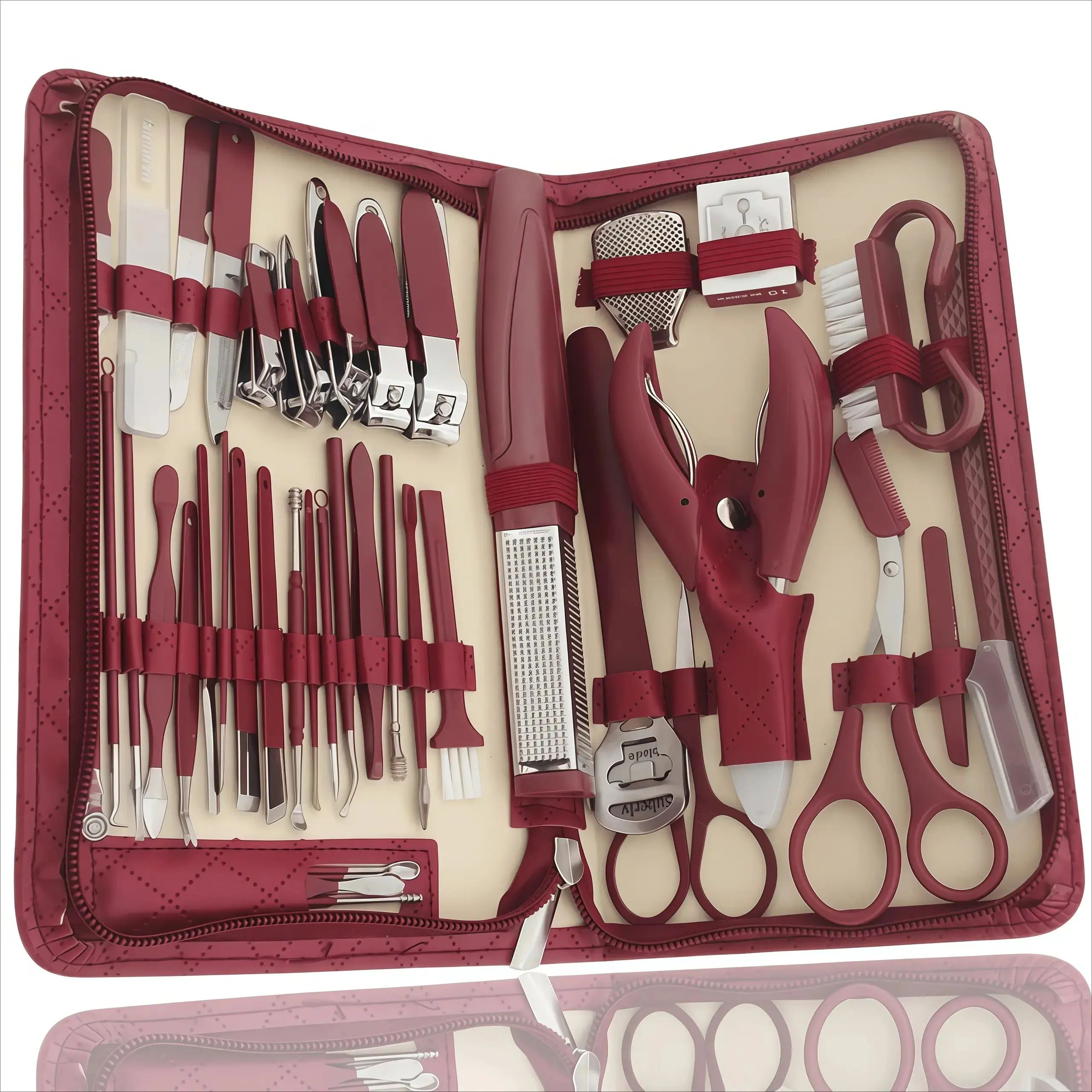 Deluxe 42PCS Multi-Functional Stainless Steel Manicure Personal Care Set - Professional Household Nail & Pedicure Kit for Women/Men w/Leather Zipper Case | Holiday Gift! Travel Grooming Tools Bag + Cuticle Nippers, Scissors, Ear Spoon, Nail Clippers, Nail