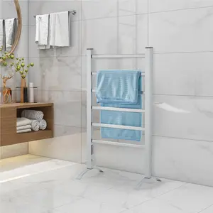 Garvee Upgraded-6Bar Electric Towel Warmer, 105W Plug-In Heated Towel Rack with 2/4H Timer, IP56 Waterproof, Aluminum, Freestanding or Wall Mounted – Bathroom Accessory for Home, Spa, Silver