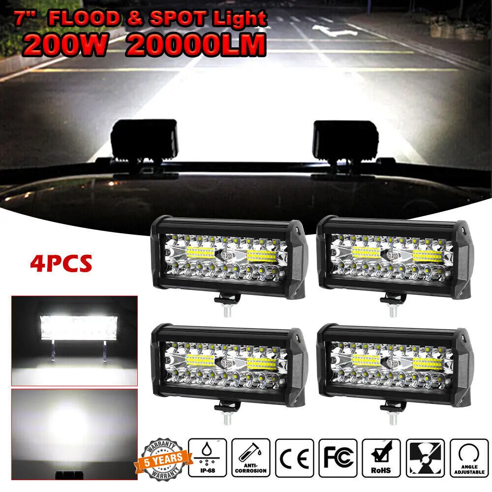 4x 7Inch 20000W LED Work Light Bar Flood Spot Pods Offroad Fog Driving ATV Truck 4x 7Inch 20000W LED Work Light Bar Flood Spot Pods Offroad Fog Driving ATV Truck
