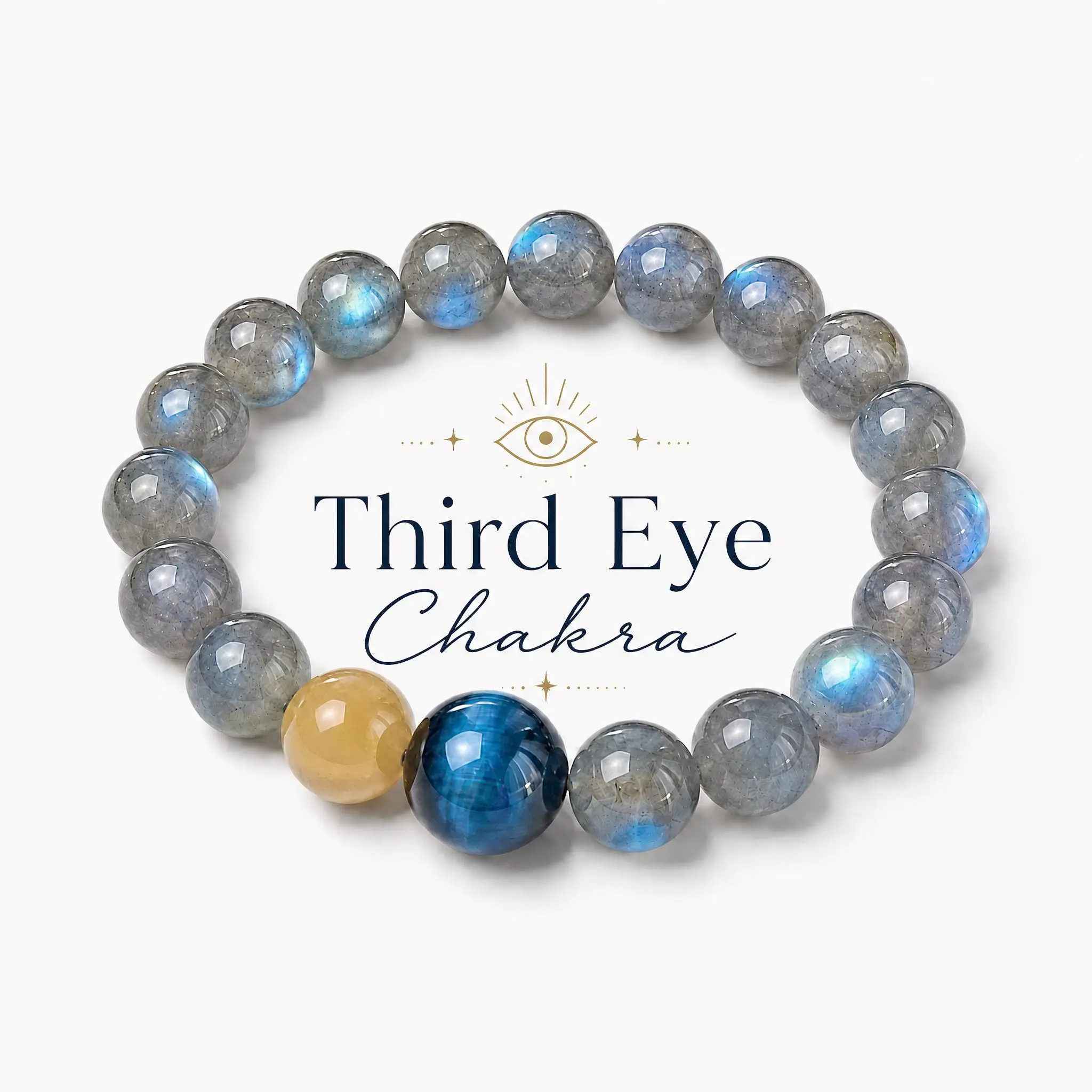 Blue Flash Labradorite & Blue Tiger Eye Bracelet for Intuition | Third Eye Chakra Opening, Remove Negative Energy, Protection Amulet | Gen Z Boho Y2K Aesthetic Energy Crystal Jewelry Accessory Gift for Her Him