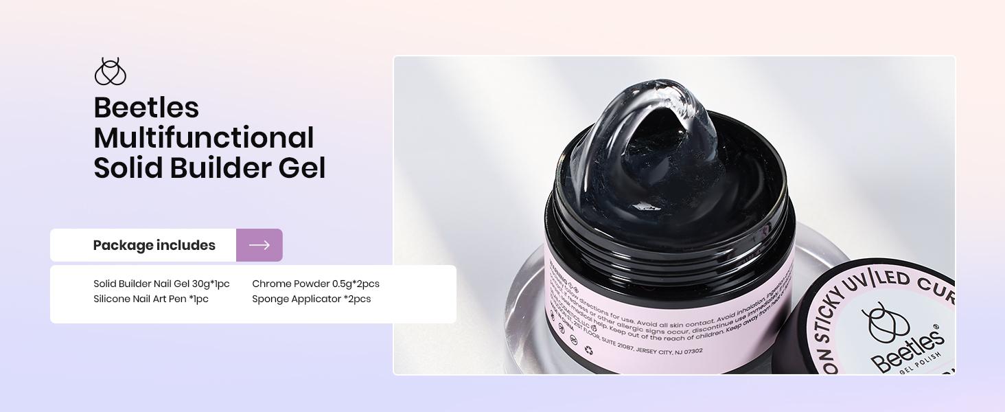 Beetles Solid Builder Gel for Nails, 30g Clear Hard Gel Non-Sticky Sculpting Gel, 3D Gel Nail Art Building Gel with Chrome Nail Powder, Nail Art Sculpture Pen Gift for Women