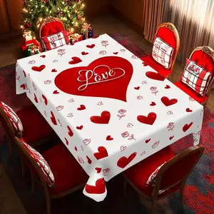 Valentine's Day square tablecloth, romantic heart-shaped rose pattern tablecloth with embossed edges, perfect for Valentine's Day patio table decoration, suitable for everyday family kitchen and patio use, and makes a great gift.