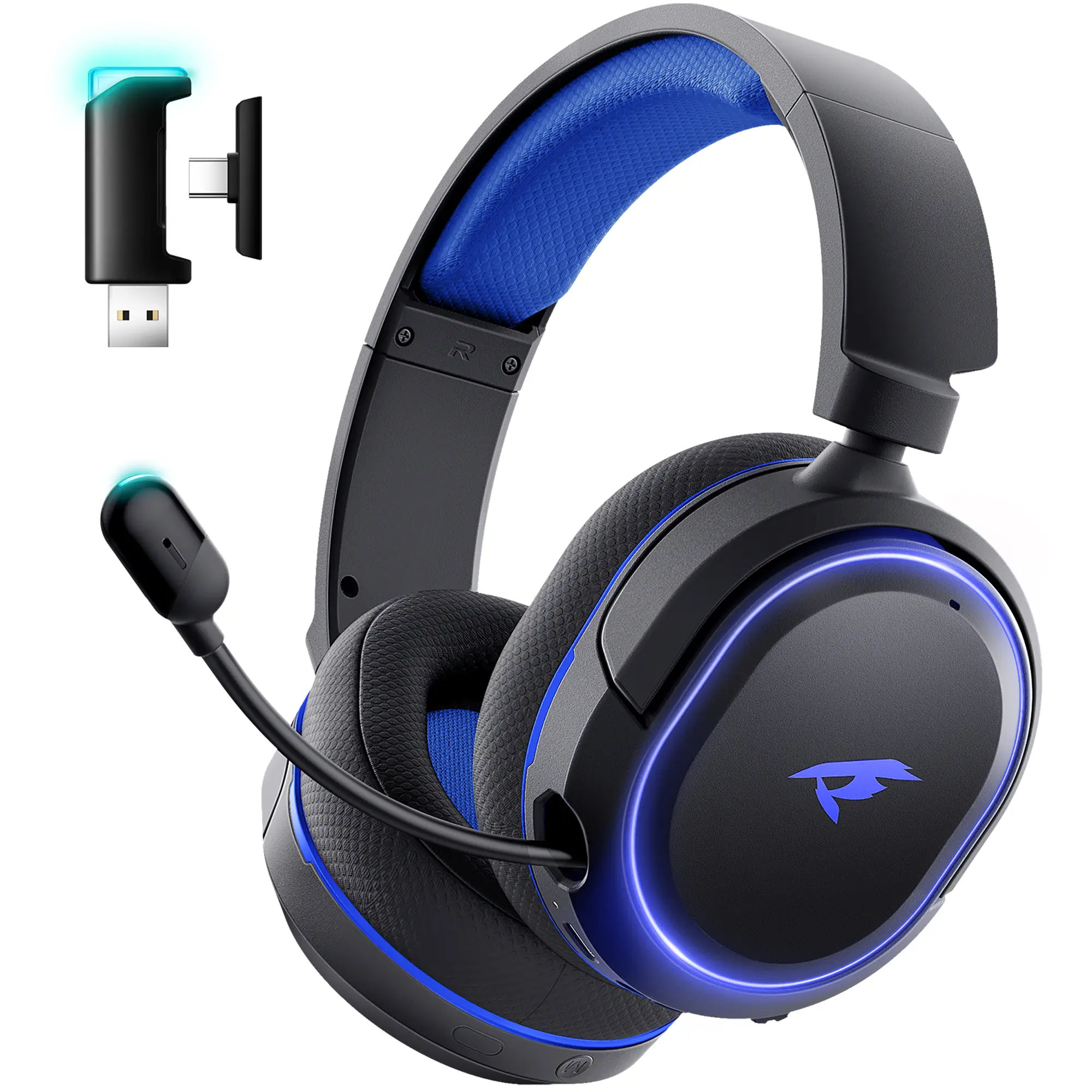 Picun G2 Over Ear Wireless Gaming Headset with Mic - Gaming Accessories, Bluetooth 5.4 Headphones, 7.1 Virtual Immersive Sound, 2.4GHz/Wired Connectivity, 5ms Lagfree Play, ENC Noise-Canceling Retractable Mic, RGB Lighting, PC Accessories for PC, PS5, PS4