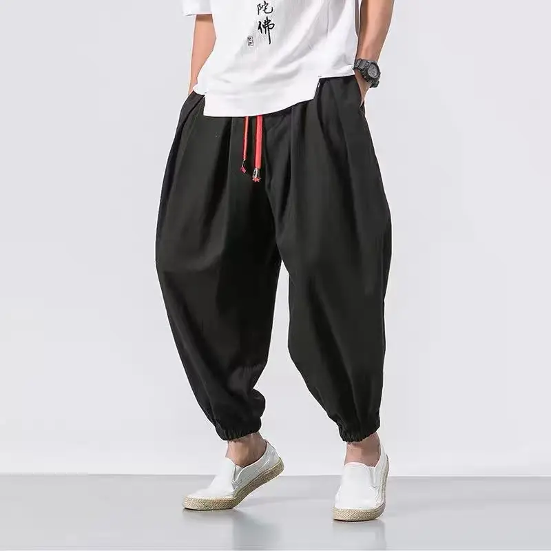 Men's Polyester Baggy Jogger Pants, Casual Loose-Fit Harem Pants, Elastic Waist Streetwear Sweatpants for Daily Wear