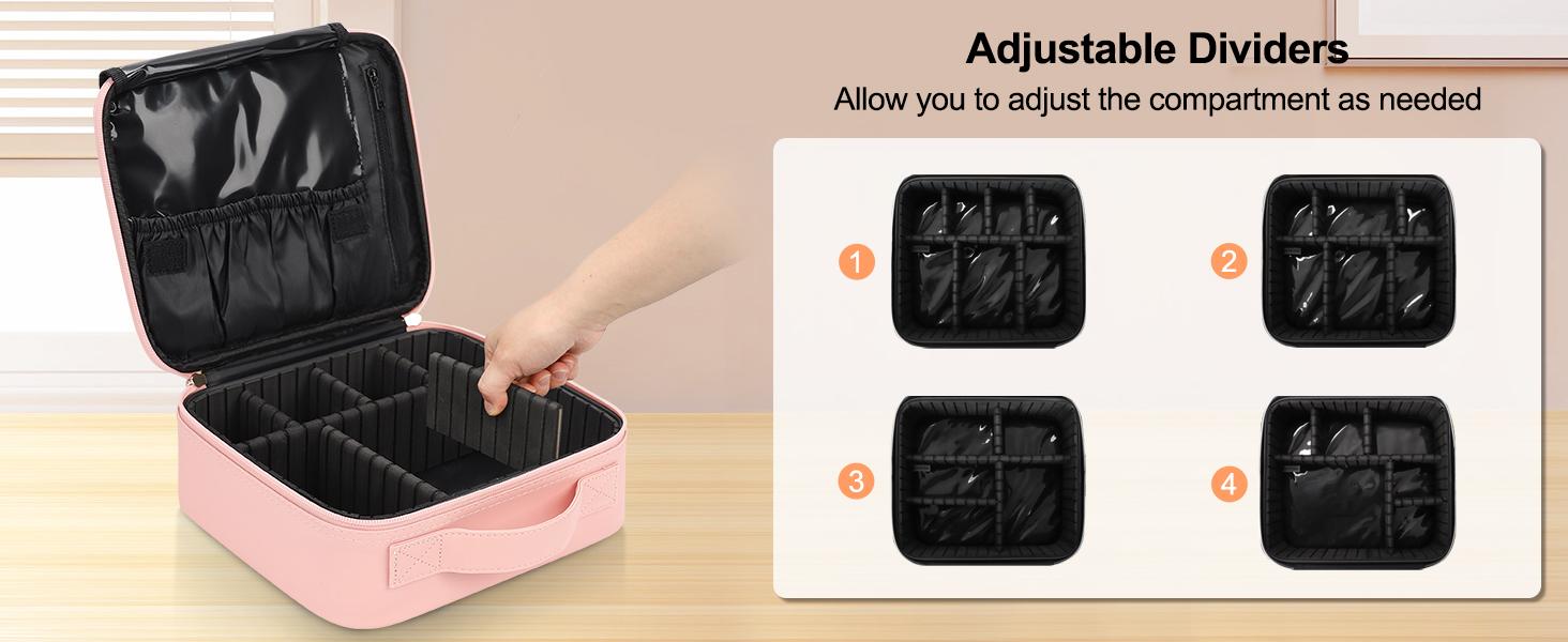 Travel Makeup Bag Cosmetic Bag Adjustable Dividers, Makeup Organizer Bag ,Waterproof, Professional Cosmetic Artist Organizer.Makeup Train Case Cosmetic Case Organizer Portable Artist Storage Bag Perfect Christmas Gift For Friend & Family