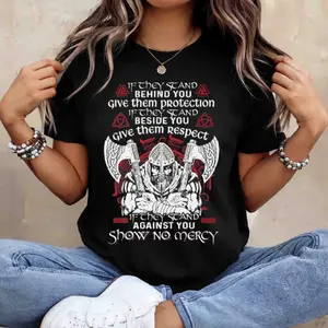 Viking T-Shirt Viking Show No Mercy Tee Shirt, Best Viking Warrior Graphic Shirt, Norse Mythology Gift for Men, Nordic Raider Vintage Tee