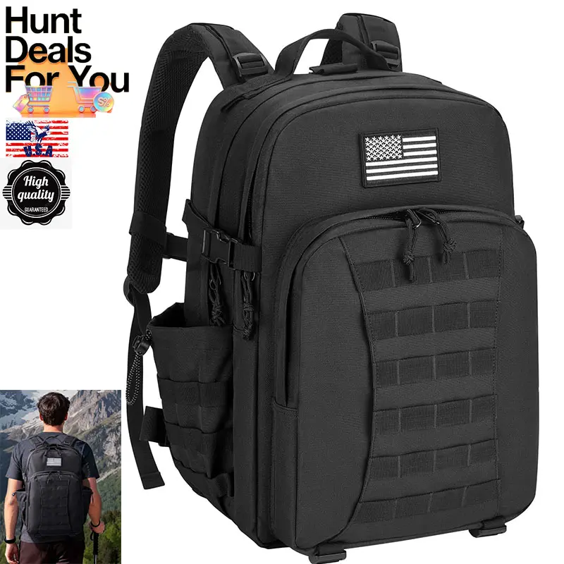 [SUPER Deals ] 40L Tactical Backpack, Military Backpack for Men Women, Army Molle Rucksack Assault Pack, Bug Out Bag Large Daypack (Black)