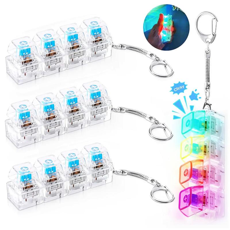 Glowing Keyboard Fidget Toy, 4-In-1 Decompression Button Keychain, Stress Relief Finger Clicker, Transparent Color