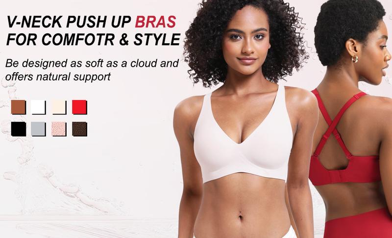 VRCOMFY Womens Comfortable Wireless Jelly  Bras Bralettes  Tshirts Bras Deep V Everyday Bras plus size bra   Plunge Bralette Comfortable support