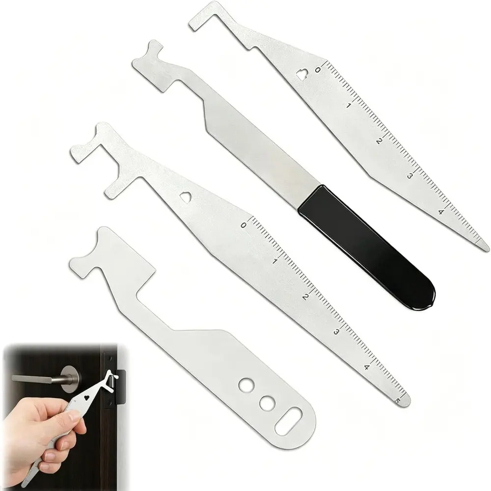Firefighter Tools 4-Pcs Stainless Steel Fire Pick Door Opener, L-Shaped Ergonomic First Responders Tool with Dual Hooks, Integrated Ruler Scale for Precision Measurement, Breaching Kit Component