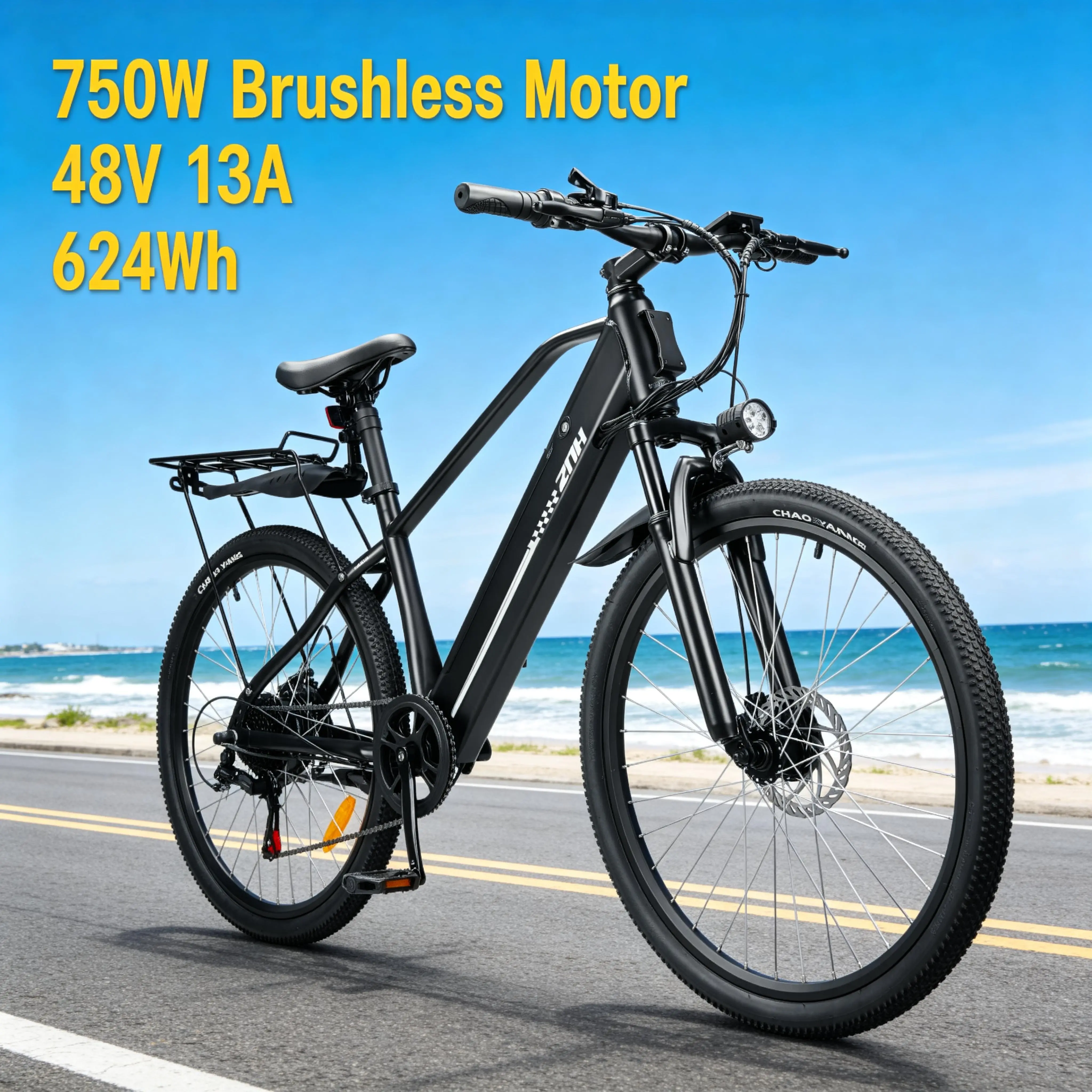 ZNH Adult Electric Bike, 750W Motor, 48V 13Ah Battery, 26" x 1.95" Wheels, 7-Speed, UL2849 Certified, LCD Display, Matte Finish, 22-37 mi Range, 22-37 Miles Range