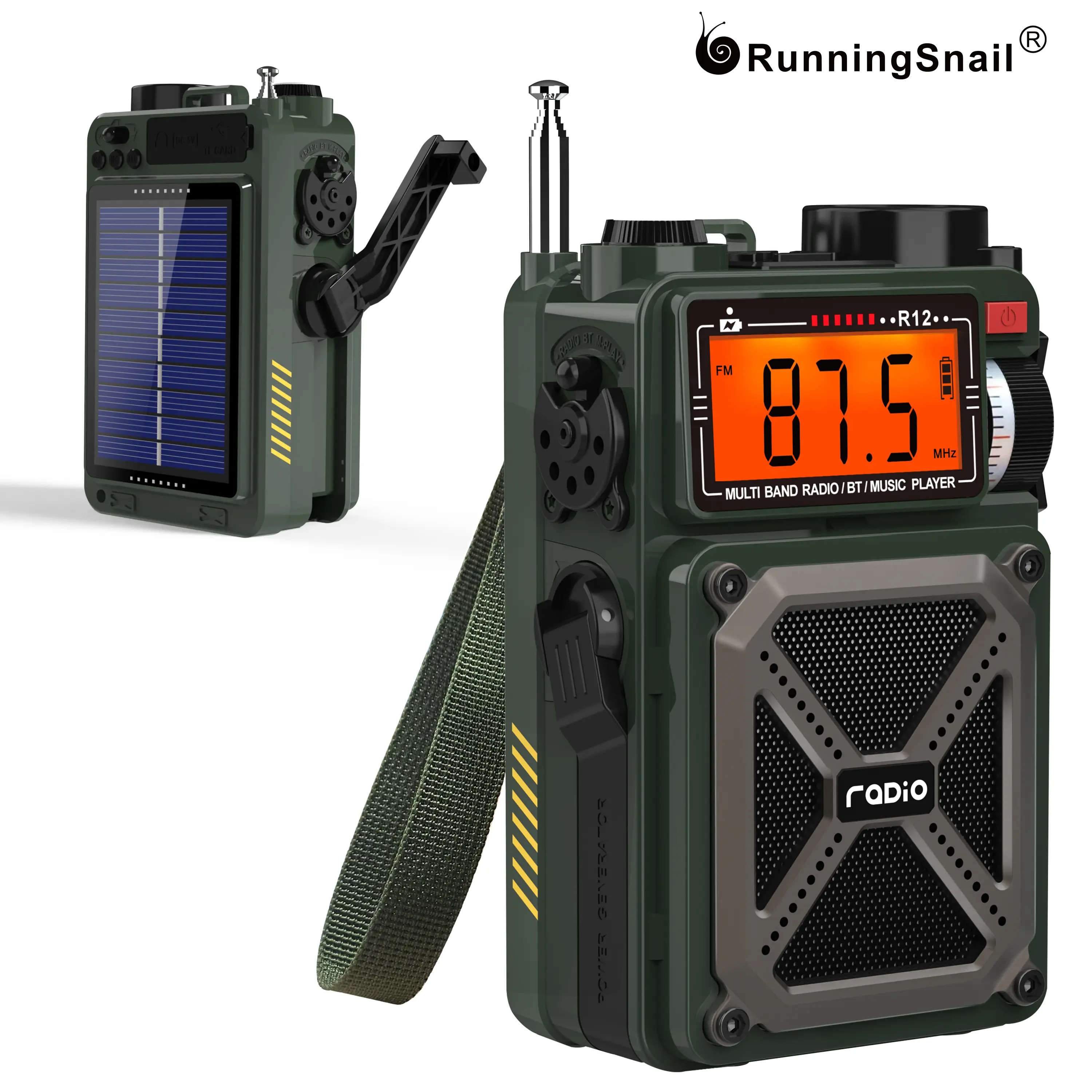Multifunctional Digital AM/FM/WB Shortwave Emergency Radio with Bluetooth 5.4, Hand Crank, Solar Charging, SOS, Flashlight & Audio Features, Portable Card-Compatible for Hurricane, Winter Storm Preparedness & Outdoor Use