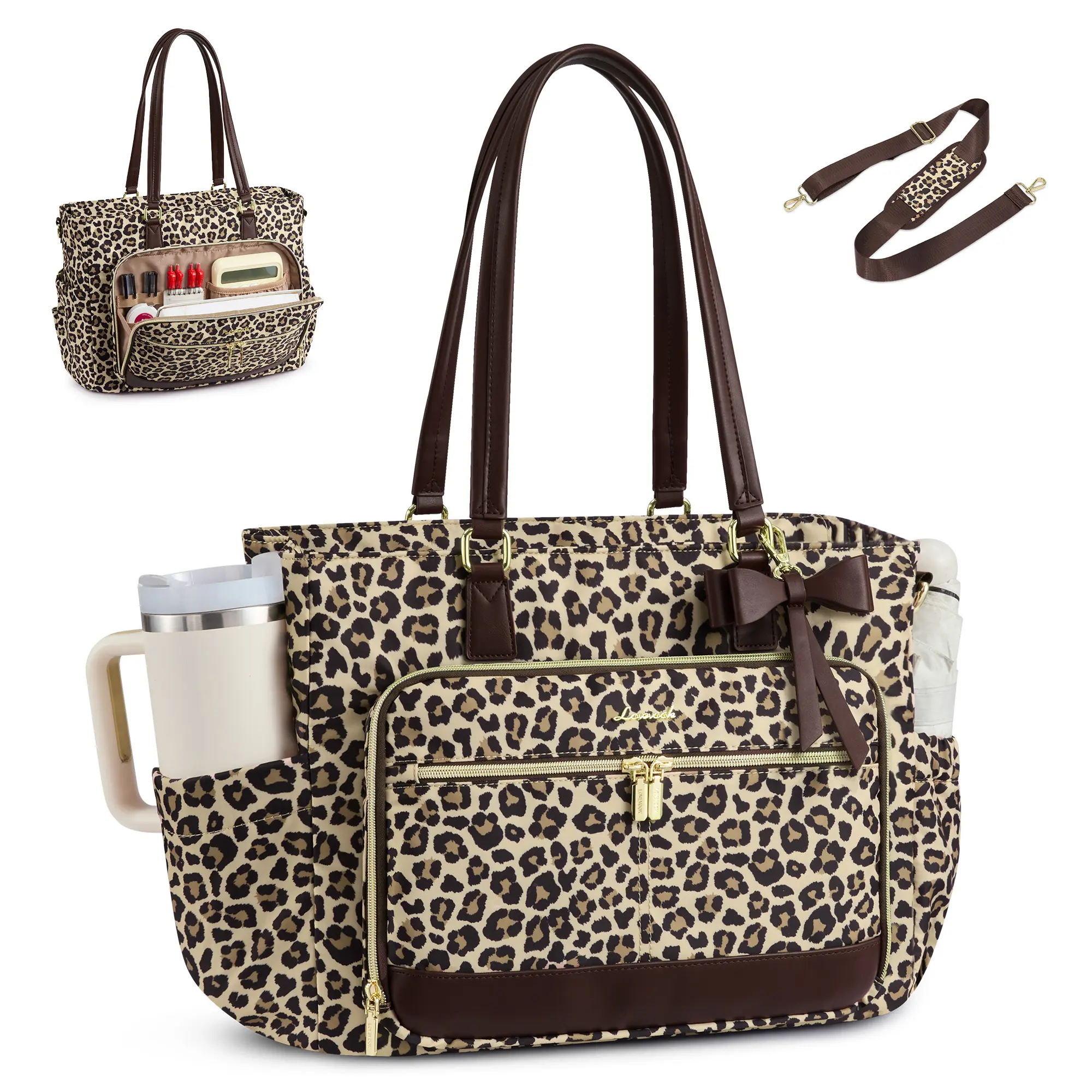 LOVEVOOK Teacher Tote Bag for Women, Work Laptop Tote with Large Cup Holder, Nurse Computer Briefcase for Travel, Business