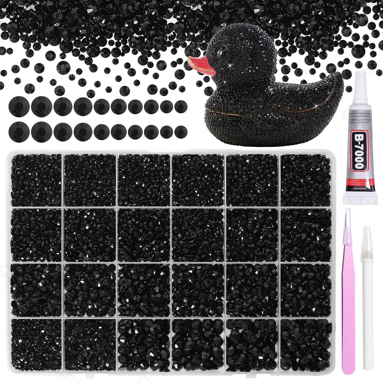 21000Pcs Black Rhinestones for Bedazzling Kit, Mix Sizes Jelly Bedazzling Resin Gems, Black Gems Bedazzling for Crafting, Flatback Resin Rhinestones for Craft DIY Face Makeup