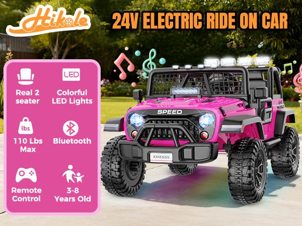 Hikole 24V Electric Ride On Car for Kids – 1/2 Seater, Remote Control, LED Lights, Bluetooth & Music,Christmas Gifts