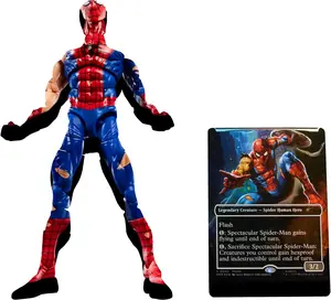 Marvel Legends Series Marvel's Spider-Man x Magic: The Gathering Battle-Damaged Spider-Man - 6-Inch Action Figure Toy & Exclusive Foil Collectible Card Game Trading Card