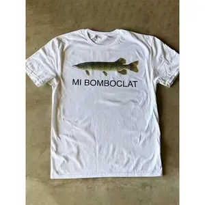 Women'S Y2K Graphic Tee - "Mi Bomboclat" Print with Fish Design, Casual Short Sleeve Crew Neck T-Shirt