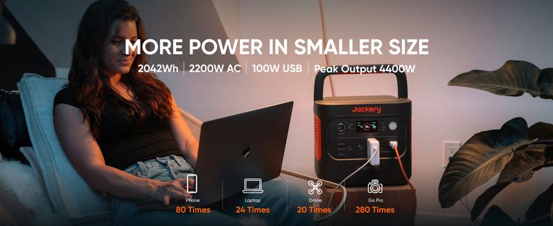 Jackery Solar Generator 2000 v2 with 200W Solar Panel, 2042Wh/2200W LiFePo4 Portable Power Station, 20ms UPS Home Backup, USB-C PD 100W Fast Charging for Power Outages, Emergencies, Camping & RVing