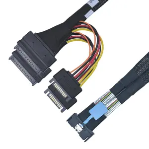 PCIe 4.0 MCIO x8 to 2 x SFF-8639 Cable for U.2 NVMe SSD with 15Pin Power, 1.6ft(50 cm)