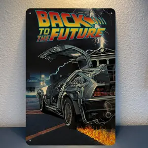 Christmas Gift Back To The Future" Vintage Metal Tin Sign, 8X12 Inch - Retro Style Wall Art With DeLorean Design For Man Cave, Bar, Home, Office, Garage, Cafe Decor, Classic Movie Poster Ornaments Room Artistic Decoration Po Print