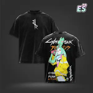 Lucy, David Martinez, Rebecca – Cyberpunk Edgerunners Anime Vintage Washed Oversize Heavyweight Cotton Graphic T-Shirt Tee & Pullover Hoodie | Night City Trinity Collection