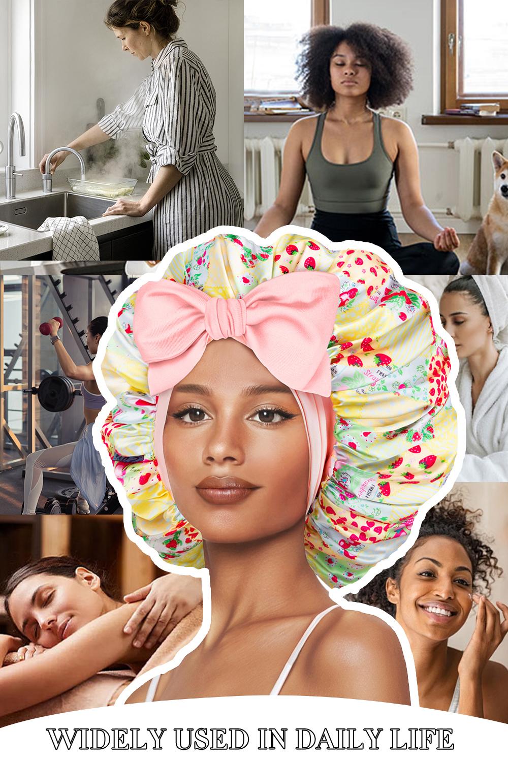 SeSe Code Satin Bonnet for Sleeping Double Layer Satin Lined Hair Bonnet with Tie Band Bonnets for Women Natural Curly Hair  Haircare