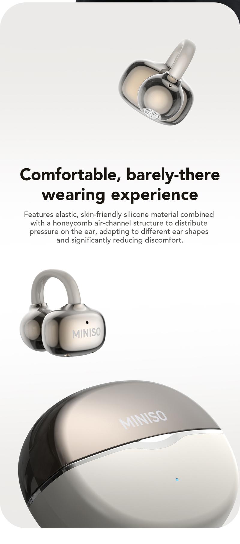 MINISO MS503 Heart Rate Monitoring Earbuds, Support Heart Rate and Blood Oxygen Detection,Clip On Wireless Headphones, Bluetooth 6.0 Earphones,  IPX5 Waterproof Audio Earbuds for Music & Calls, Comfortable for Sports