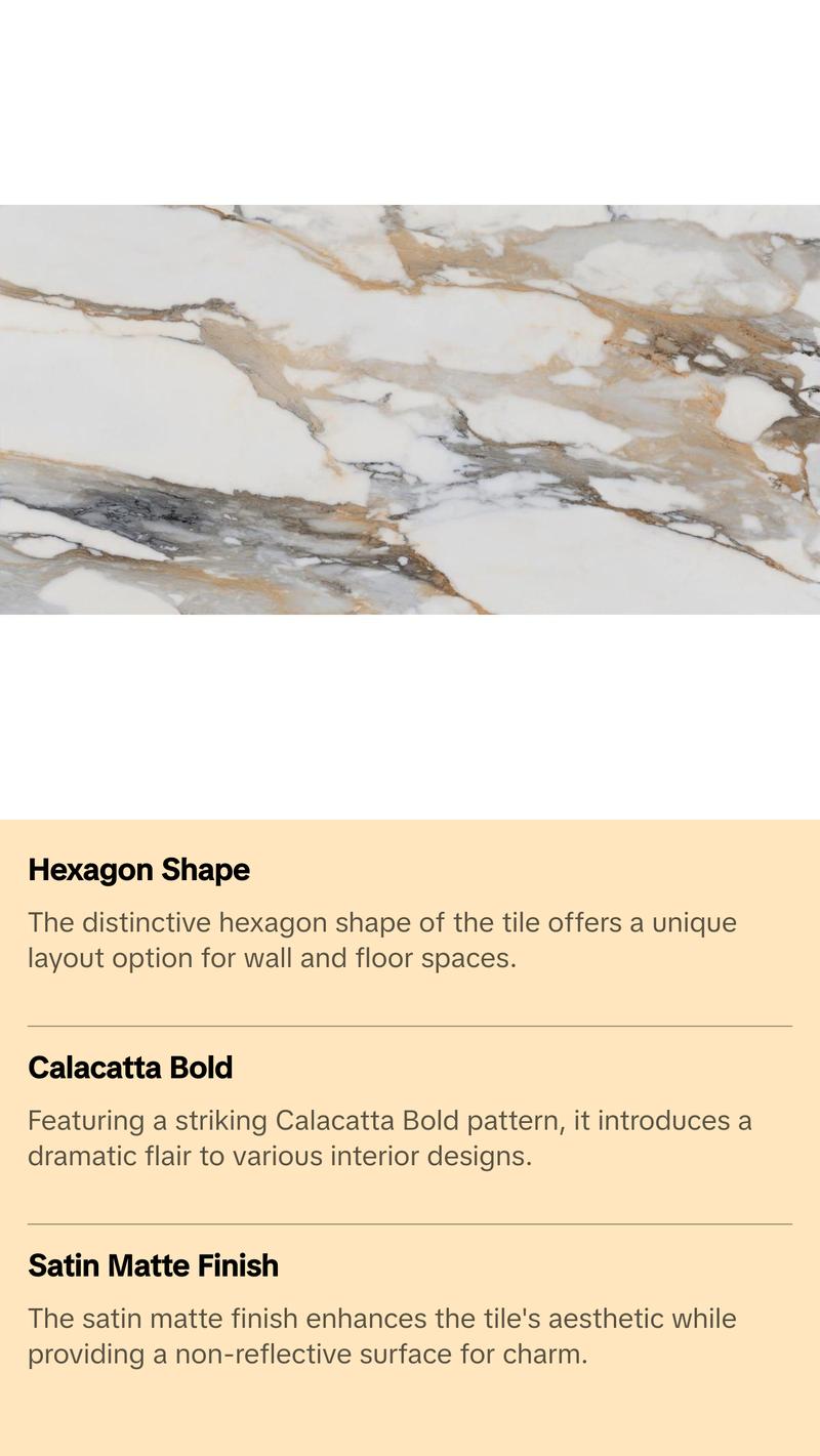 3 In. X 3 In. Calacatta Bold Satin Matte- Porcelain - Hexagon Wall & Floor Tile (5.49 Sqft/Case)
