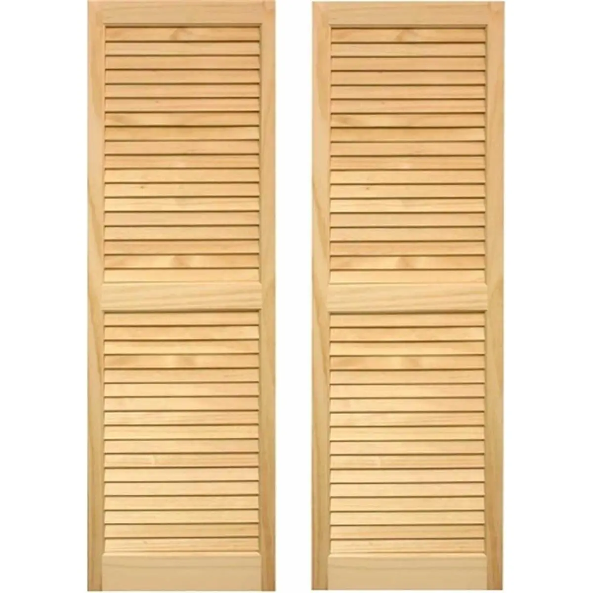 212 MAIN Pinecroft SHL39 Natural Wood Heavy-Frame Louvered Slat Outdoor Exterior Shutters, 15x39 in, Set of 2